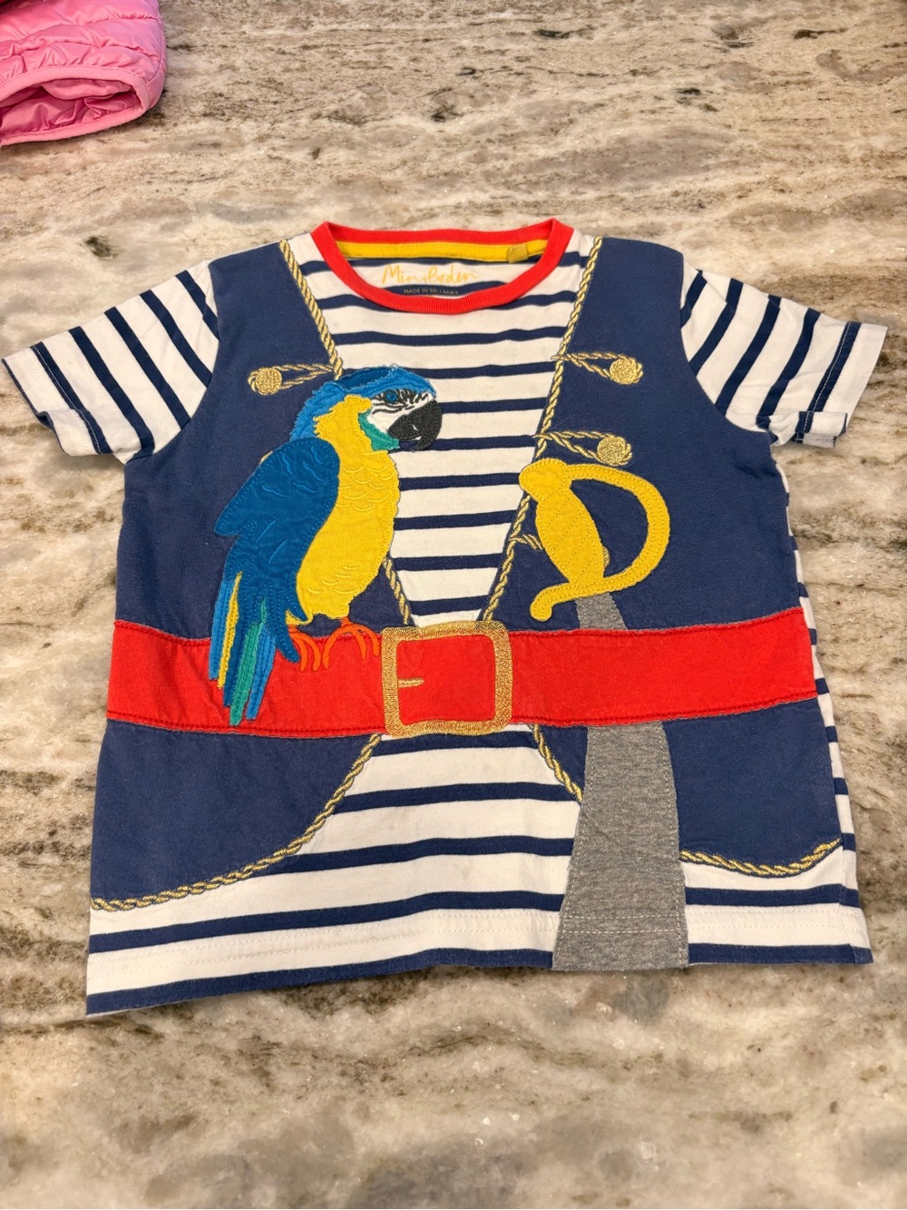 Mini Boden Navy, White & Red Pirate Parrot Tee size 3-4